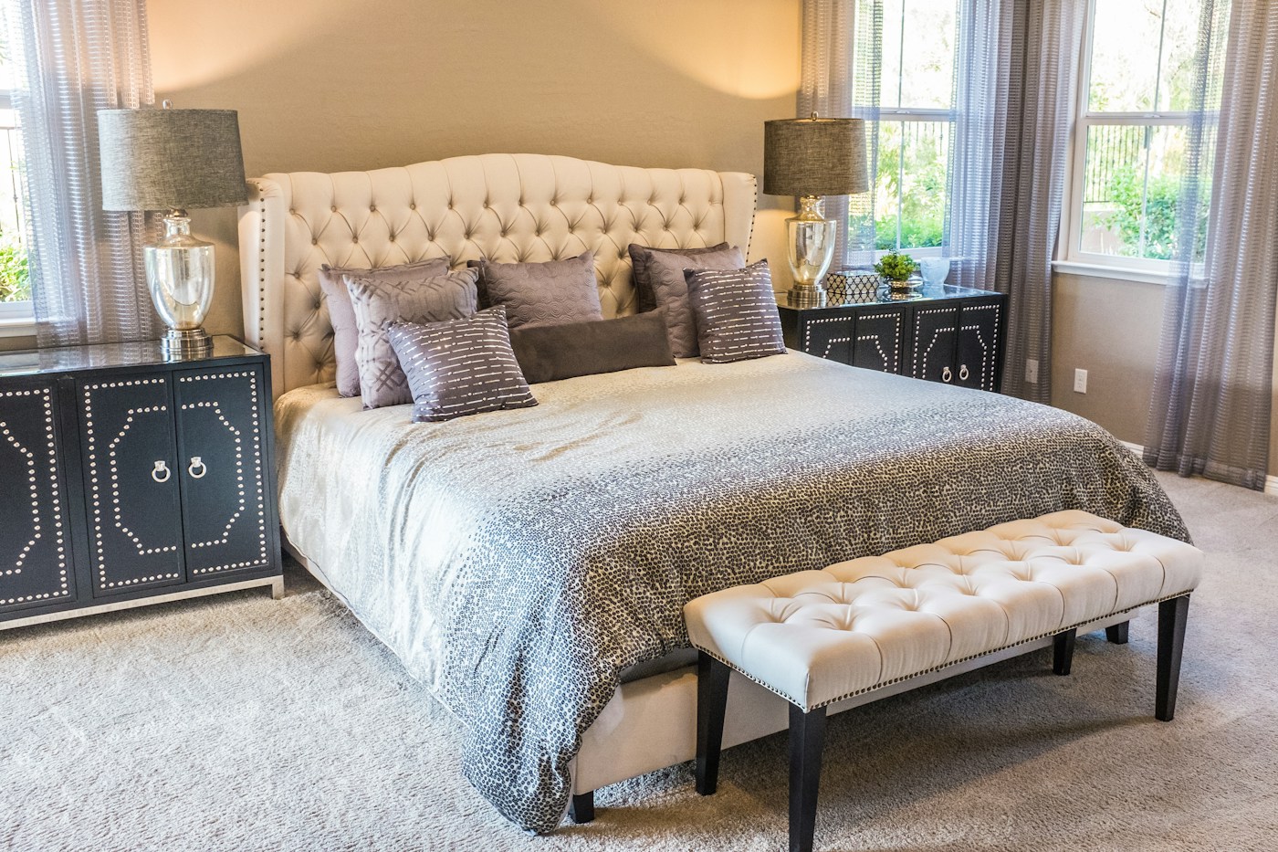 Calm modern bedroom with mattress
